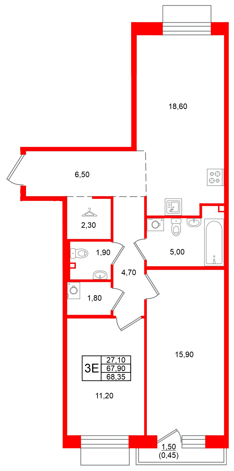 Квартира в ЖК Лисино, 2 комнатная, 69.4 м², 2 этаж