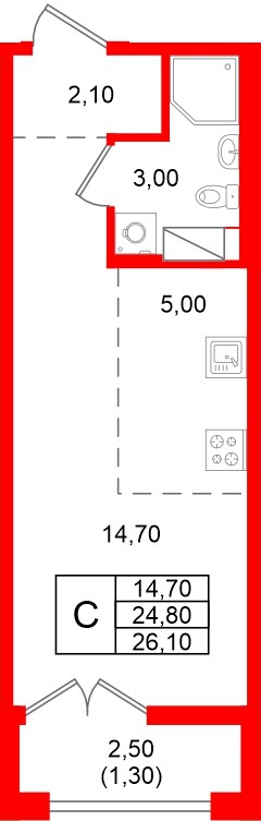Квартира в ЖК «Кронунг Юг», студия, 26.1 м², 3 этаж