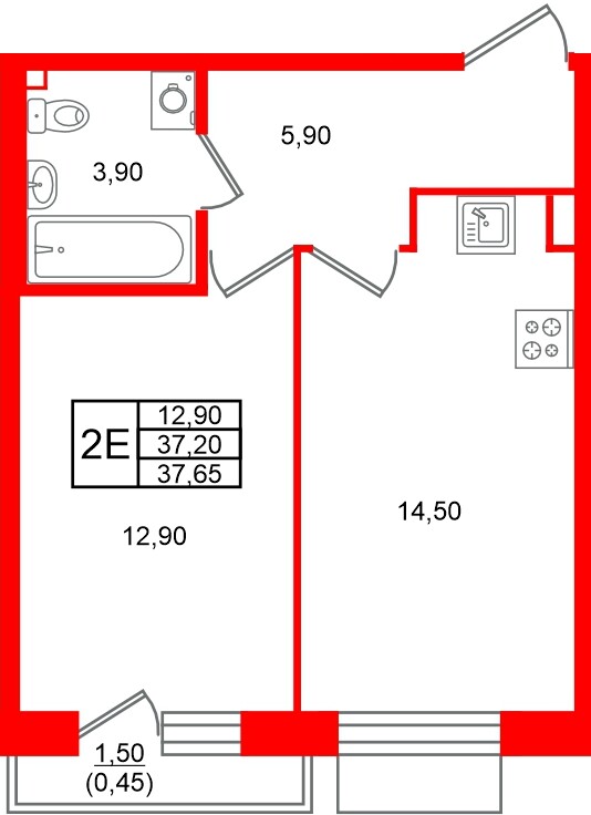 Квартира в ЖК Лисино, 1 комнатная, 38.7 м², 3 этаж