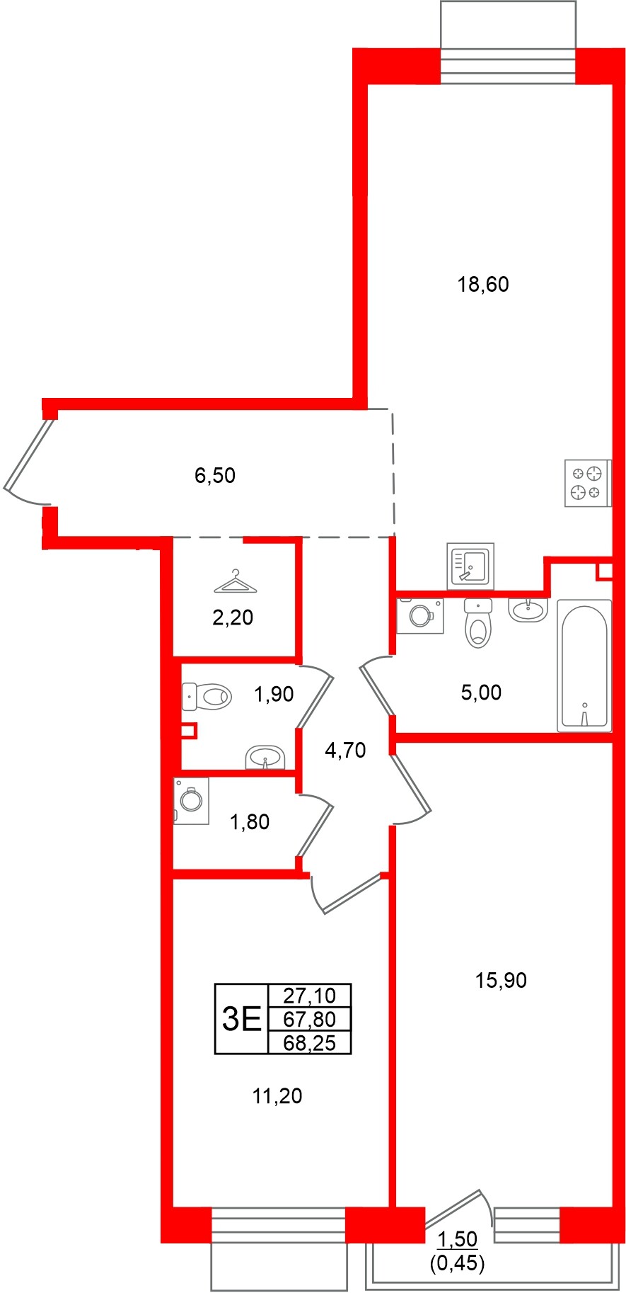 Квартира в ЖК Лисино, 2 комнатная, 69.3 м², 4 этаж