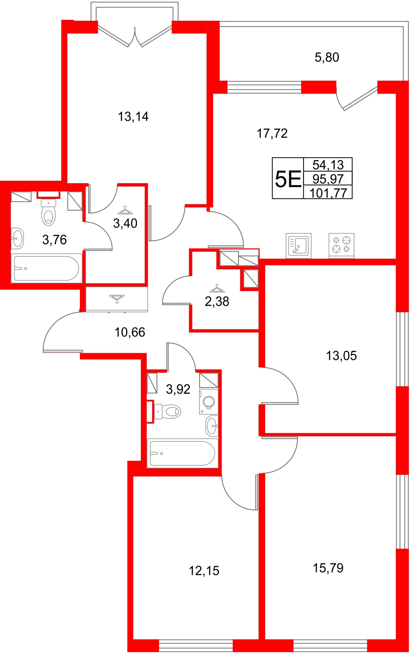 Квартира в ЖК Любоград, 4 комнатная, 101.77 м², 4 этаж