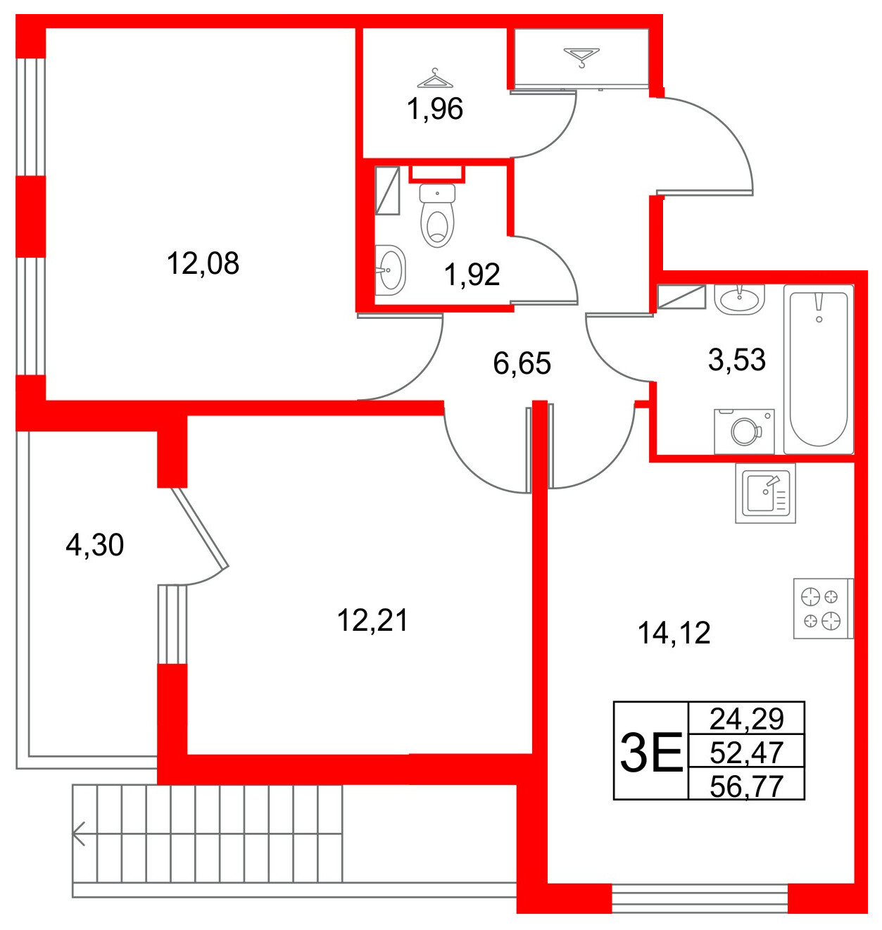 Квартира в ЖК Любоград, 2 комнатная, 56.77 м², 1 этаж