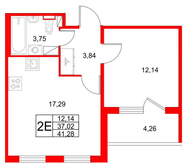 Квартира в ЖК Любоград, 1 комнатная, 41.28 м², 3 этаж