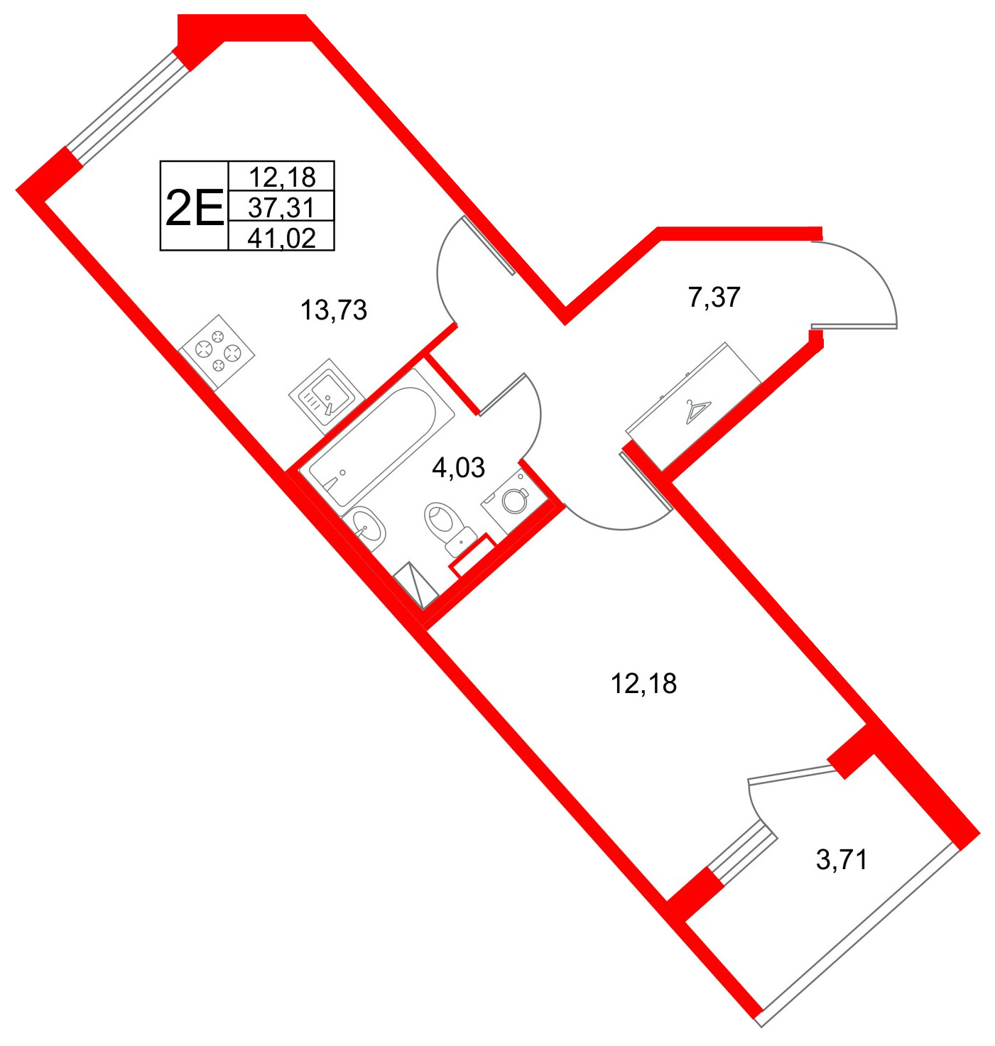 Квартира в ЖК Любоград, 1 комнатная, 41.02 м², 1 этаж