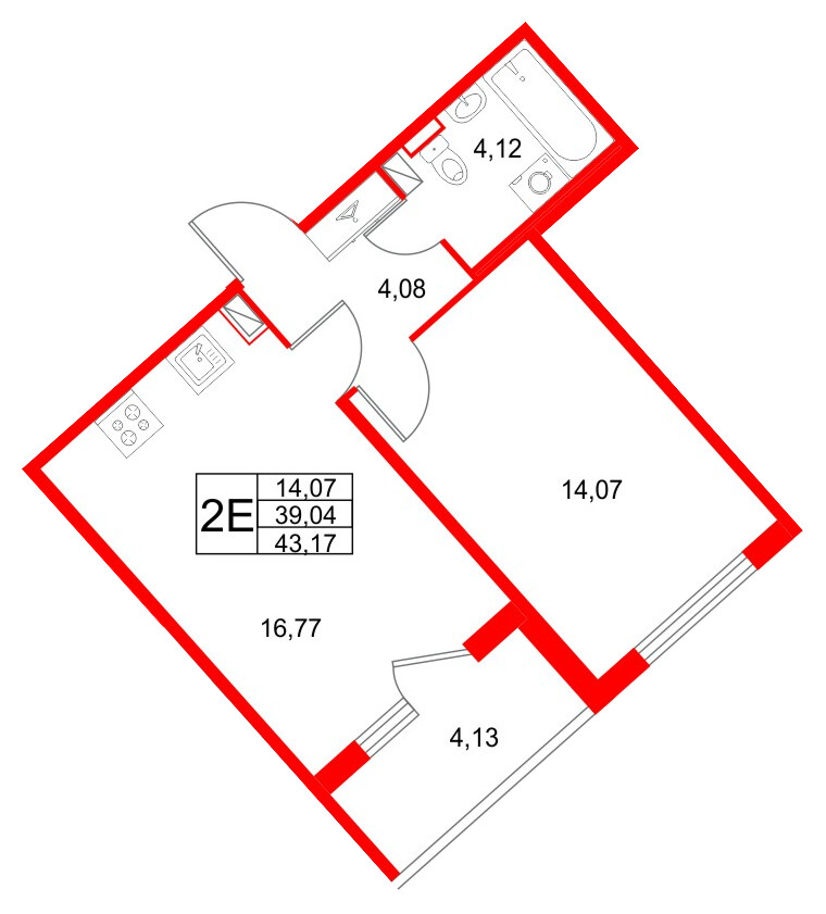 Квартира в ЖК Любоград, 1 комнатная, 43.17 м², 1 этаж