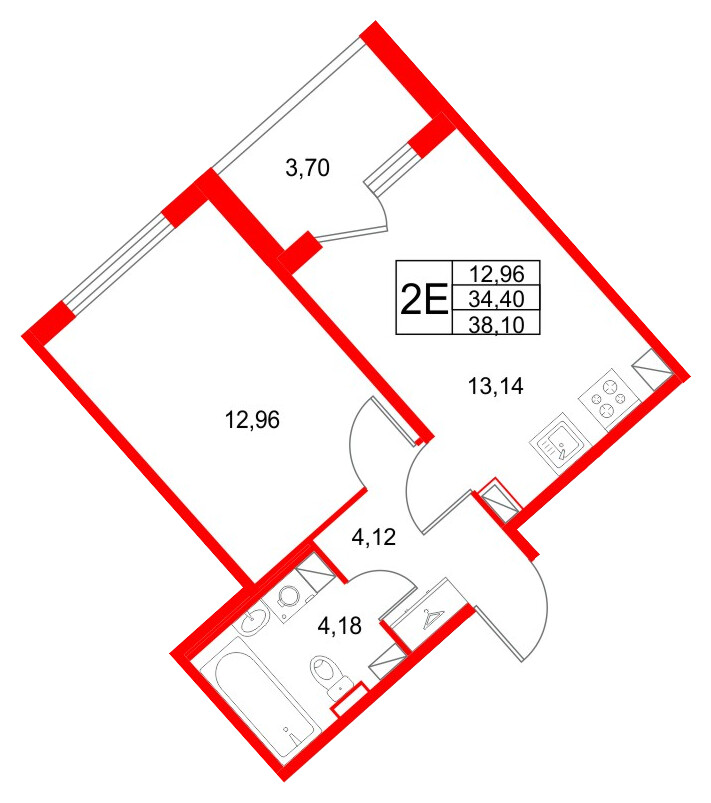 Квартира в ЖК Любоград, 1 комнатная, 38.1 м², 3 этаж