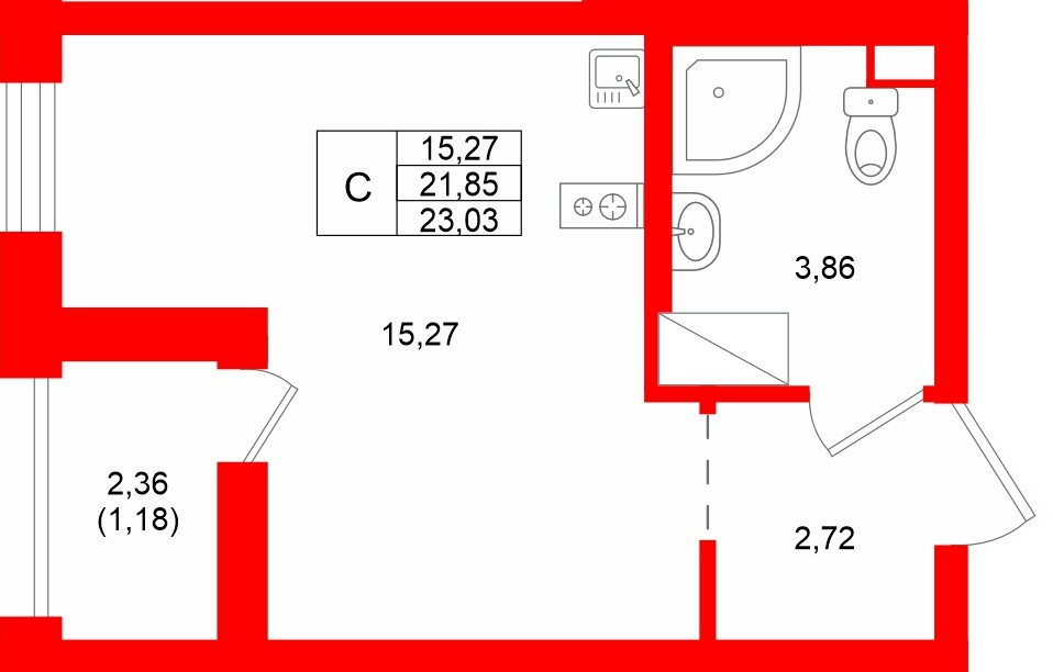 Квартира в ЖК Квартал «Новый Московский», студия, 23.03 м², 9 этаж