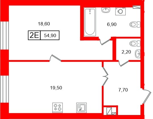 Квартира в ЖК «Коллекционер», 1 комнатная, 54.9 м², 3 этаж
