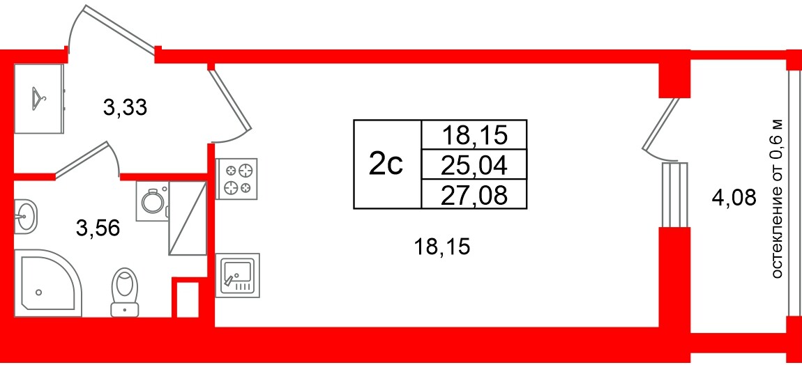 Квартира в ЖК «Город звёзд», студия, 25.04 м², 12 этаж