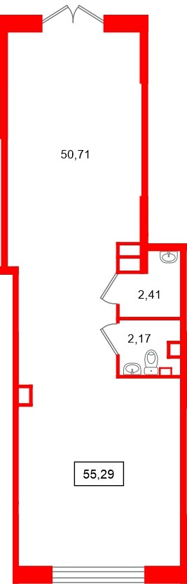 Помещение в ЖК «Парадный ансамбль», 55.29 м², 1 этаж