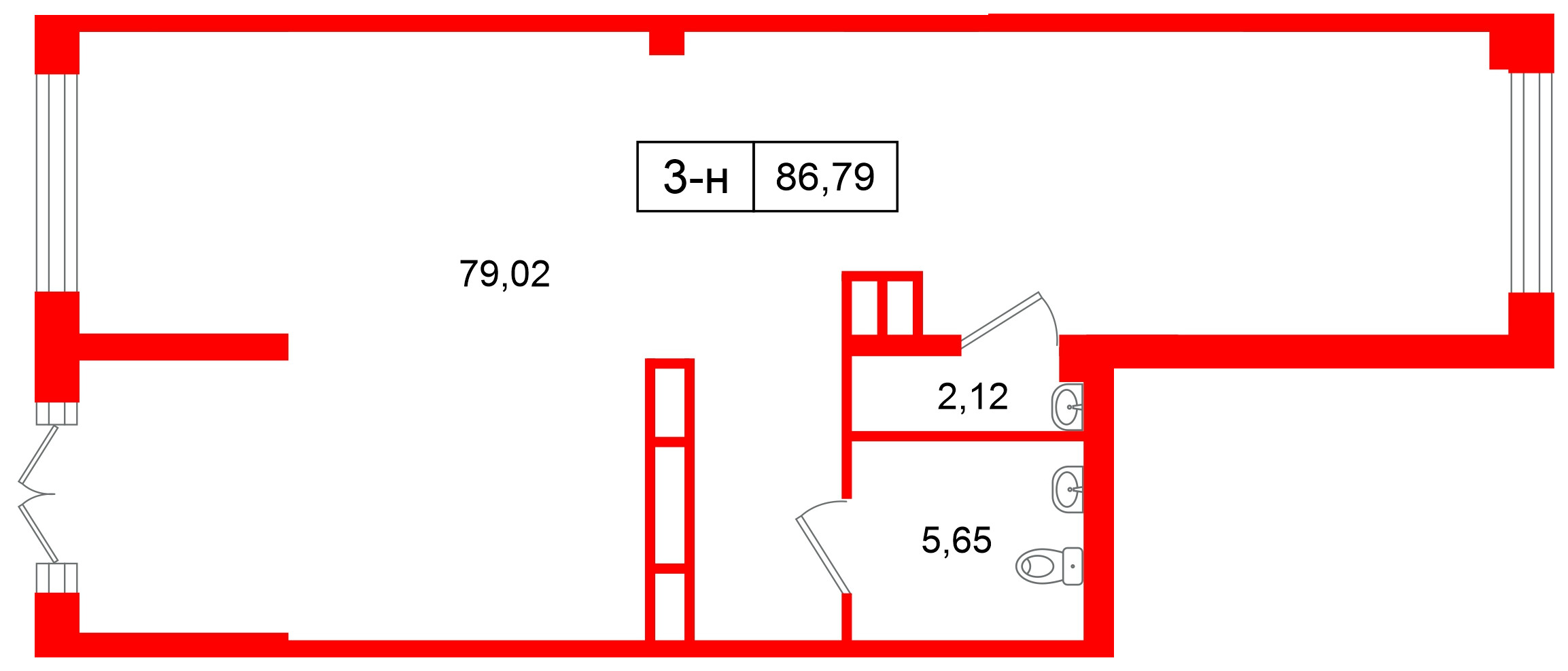 Помещение в ЖК Цивилизация на Неве, 86.79 м², 1 этаж