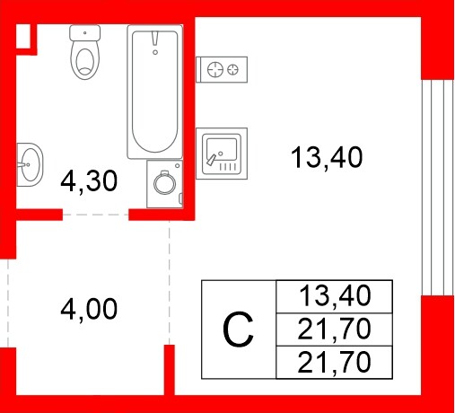Планировка — Студия квартира, 21,7 м² в ЖК «Плюс Пулковский»