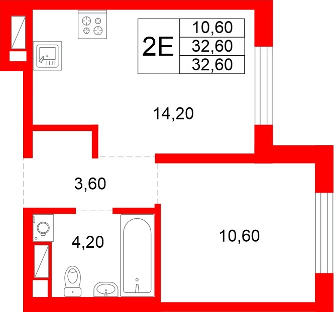 Квартира в ЖК «Плюс Пулковский», 1 комнатная, 32.6 м², 5 этаж