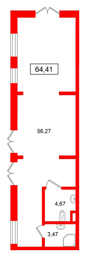 Помещение в ЖК Морская миля, 64.41 м², 1 этаж