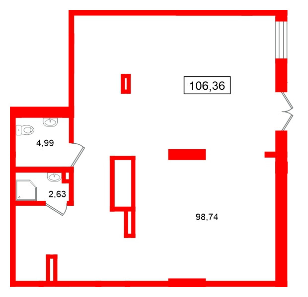 Помещение в ЖК Морская миля, 106.36 м², 1 этаж