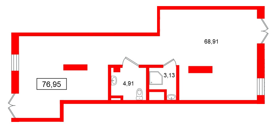 Помещение в ЖК Морская миля, 76.95 м², 1 этаж