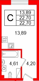 Планировка — Студия квартира, 22,7 м² в ЖК «Про.Молодость»