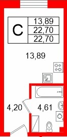 Планировка — Студия квартира, 22,7 м² в ЖК «Про.Молодость»