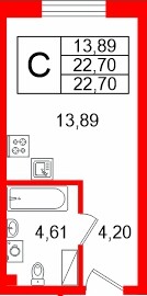 Планировка — Студия квартира, 22,7 м² в ЖК «Про.Молодость»