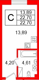 Планировка — Студия квартира, 22,7 м² в ЖК «Про.Молодость»