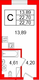 Планировка — Студия квартира, 22,7 м² в ЖК «Про.Молодость»