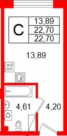 Планировка — Студия квартира, 22,7 м² в ЖК «Про.Молодость»