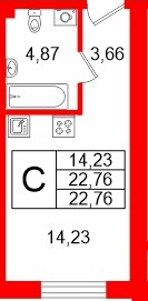 Планировка — Студия квартира, 22,8 м² в ЖК «Про.Молодость»