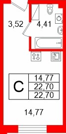 Планировка — Студия квартира, 22,7 м² в ЖК «Про.Молодость»