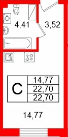 Планировка — Студия квартира, 22,7 м² в ЖК «Про.Молодость»