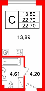 Планировка — Студия квартира, 22,7 м² в ЖК «Про.Молодость»