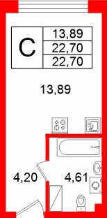 Планировка — Студия квартира, 22,7 м² в ЖК «Про.Молодость»