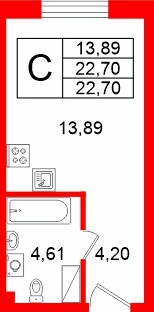Планировка — Студия квартира, 22,7 м² в ЖК «Про.Молодость»