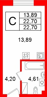 Планировка — Студия квартира, 22,7 м² в ЖК «Про.Молодость»