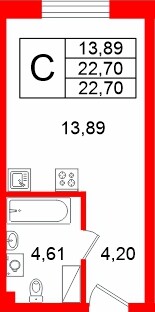 Планировка — Студия квартира, 22,7 м² в ЖК «Про.Молодость»