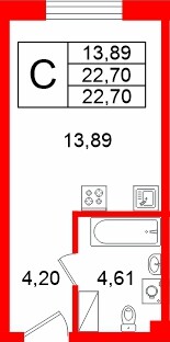 Планировка — Студия квартира, 22,7 м² в ЖК «Про.Молодость»
