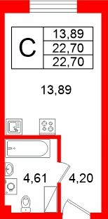 Планировка — Студия квартира, 22,7 м² в ЖК «Про.Молодость»