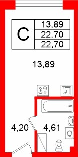 Планировка — Студия квартира, 22,7 м² в ЖК «Про.Молодость»