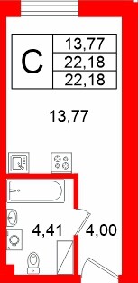 Планировка — Студия квартира, 21,3 м² в ЖК «Про.Молодость»