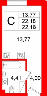 Планировка — Студия квартира, 22,2 м² в ЖК «Про.Молодость»
