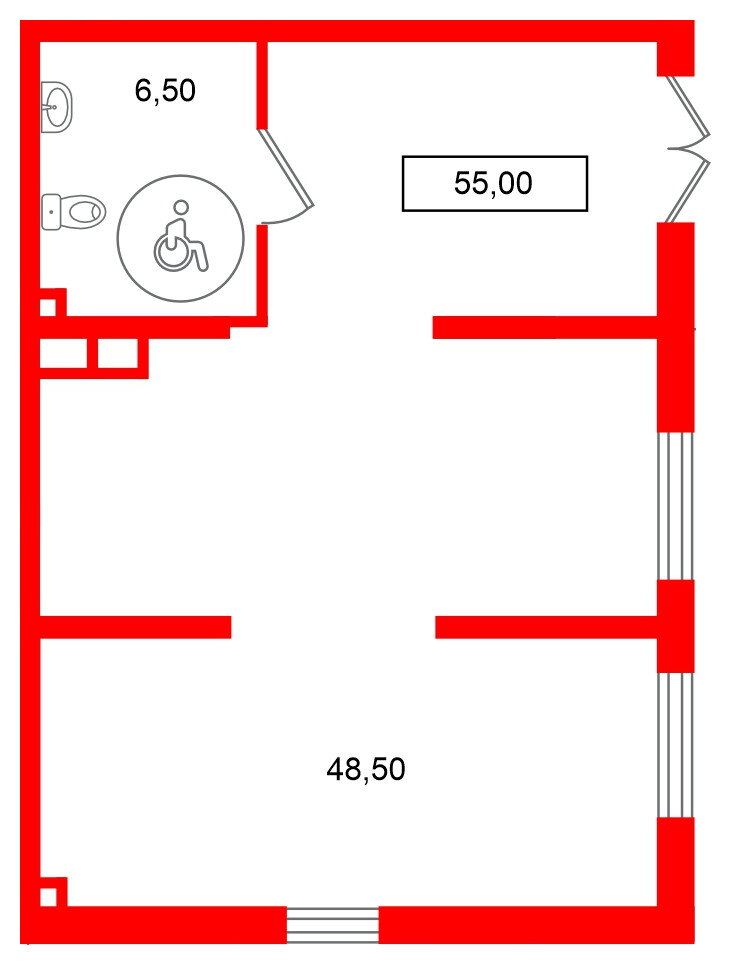 Помещение в ЖК Октябрьская набережная, 54.9 м², 1 этаж
