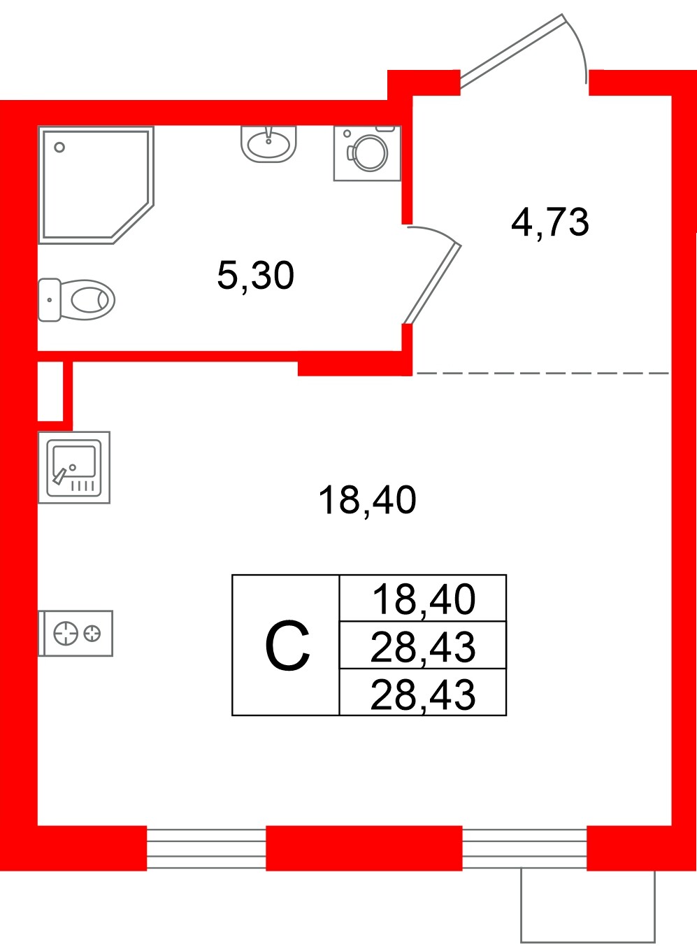 Квартира в ЖК А101 Лаголово, студия, 28.43 м², 2 этаж