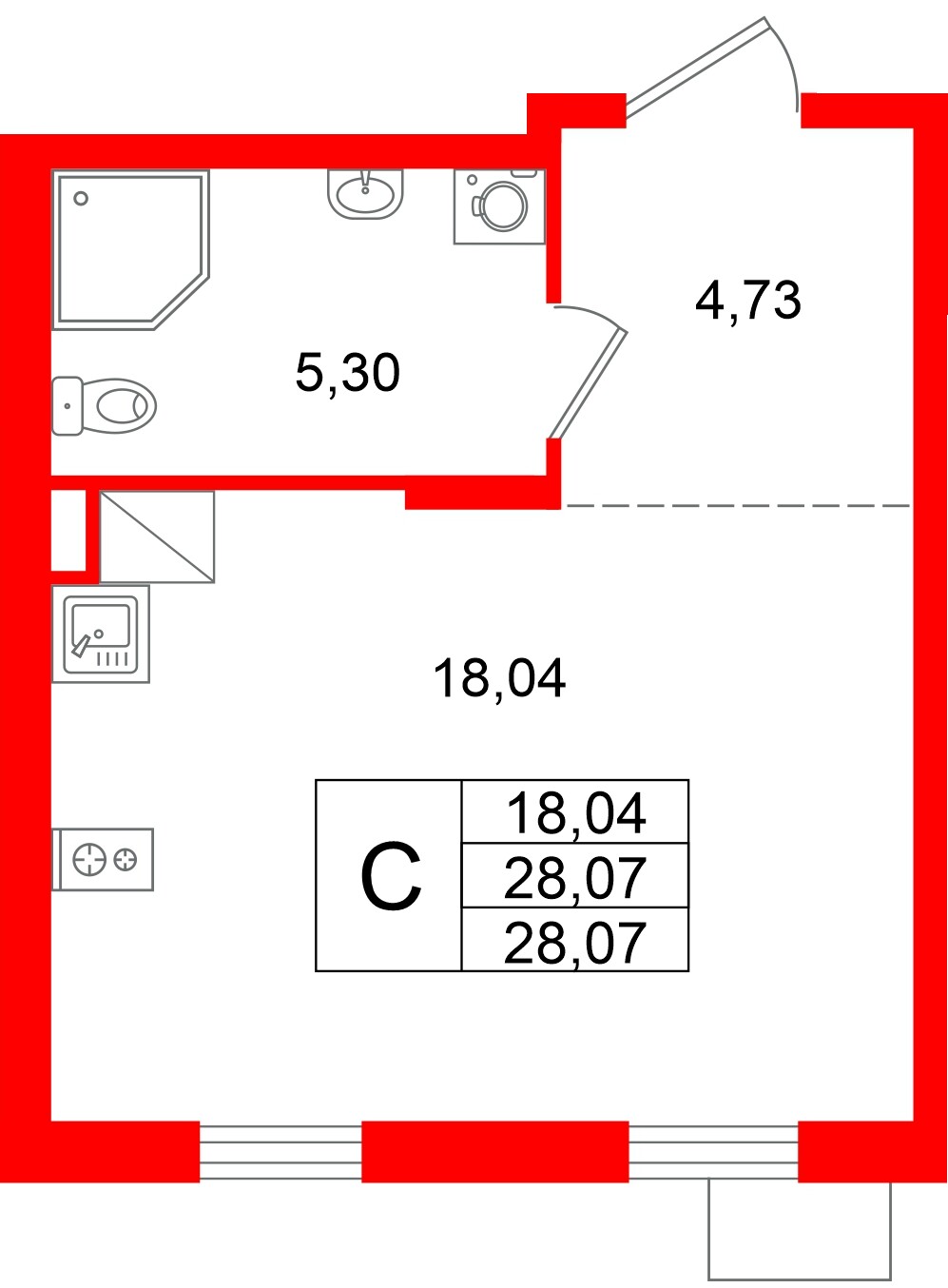 Квартира в ЖК А101 Лаголово, студия, 28.07 м², 7 этаж