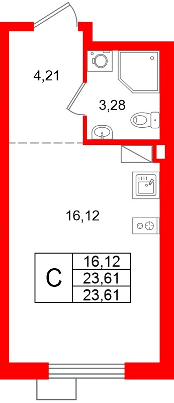 Квартира в ЖК А101 Лаголово, студия, 23.61 м², 3 этаж