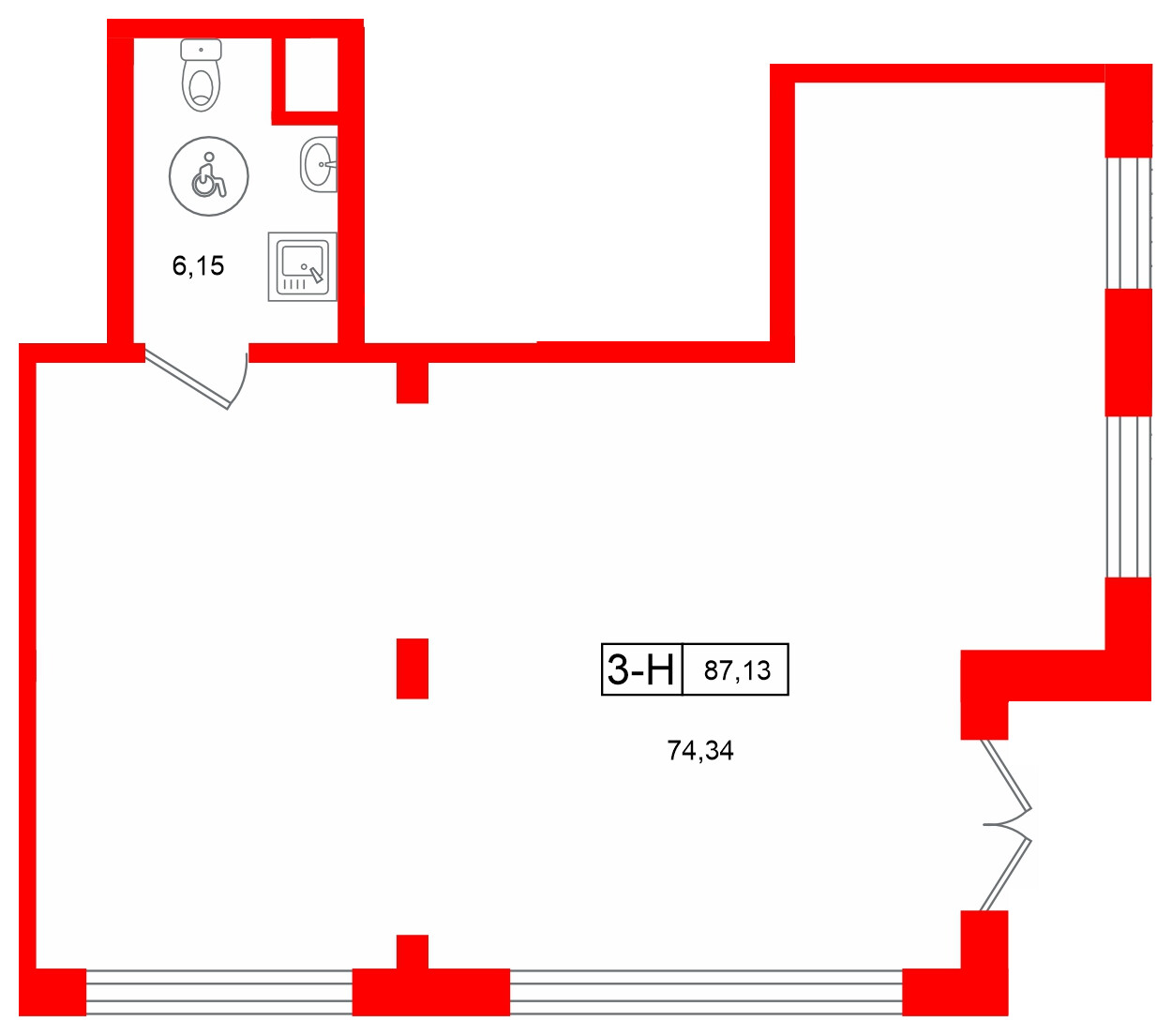 Помещение в ЖК Город спутник Южный., 87.13 м²