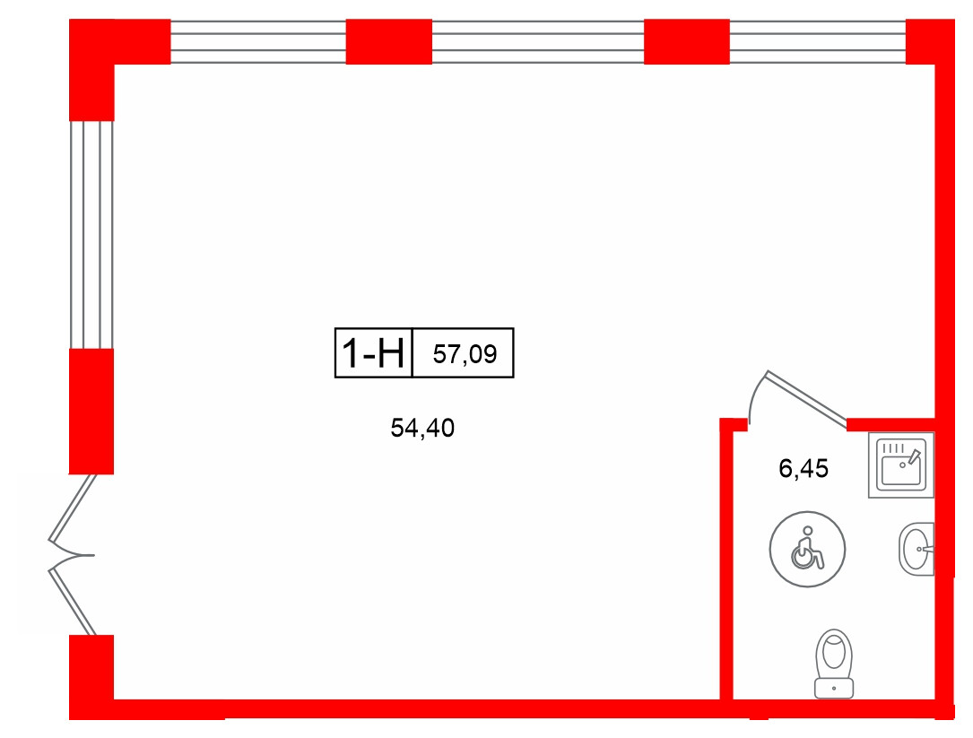 Помещение в ЖК Город спутник Южный., 57.09 м²