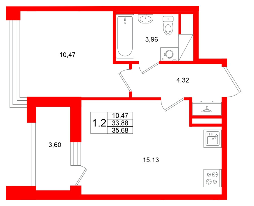Квартира в ЖК Титул в Московском, 1 комнатная, 33.88 м², 8 этаж