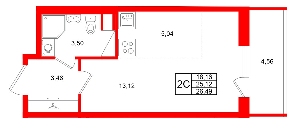 Квартира в ЖК Титул в Московском, студия, 25.12 м², 6 этаж