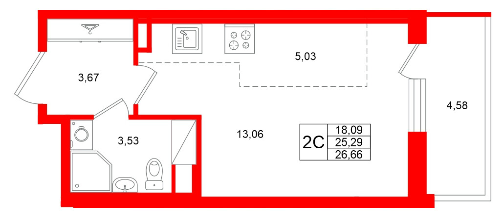 Квартира в ЖК Титул в Московском, студия, 25.29 м², 12 этаж