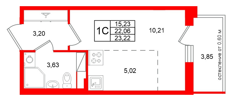 Квартира в ЖК Титул в Московском, 2 комнатная, 58.83 м², 7 этаж
