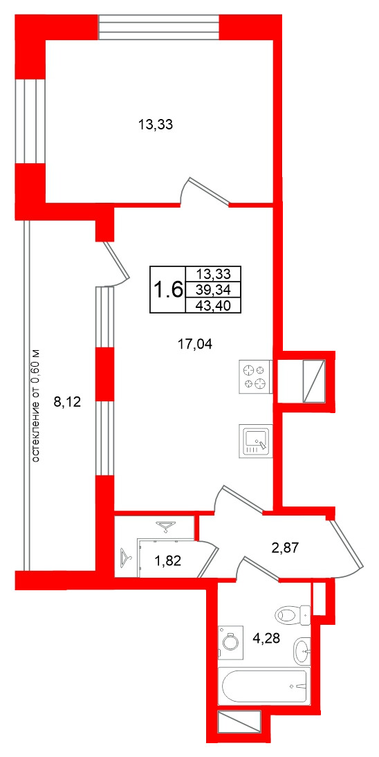 Квартира в ЖК Титул в Московском, 1 комнатная, 39.34 м², 8 этаж
